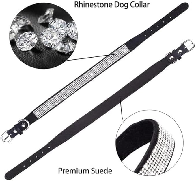 Serijoars Small Dog Collar with Rhinestone Crystal Diamond Colorful Bling Girl Puppy Cat Collars (L, Hot Pink)