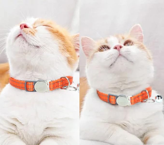 Light Blue Cat Collar with Bell, Reflective Soft Nylon Breakaway Snap Kitten Collar with Bells, Tiny Pet Collars for Xs Small Dogs, Neck 7-11 Inch