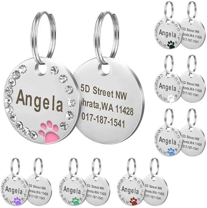 Personalized Dog/Cat Cute Paw Pet ID Tag with Unique Laser Engraving Name and Phone Number for Pet Collar or Key Chain (Blue)