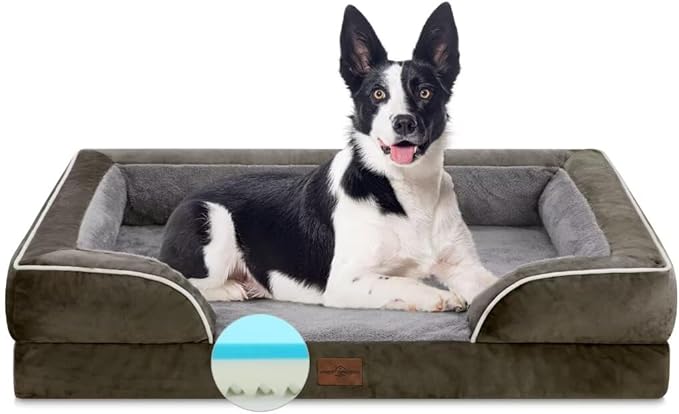 Comfort Expression Orthopedic Dog Bed for Medium Dogs 30x20 Inch, Waterproof Egg Crate Foam Medium Pet Bed with Removable Bolsters, Dog Couch with Washable Cover & Non-Slip Bottom, Grey Green