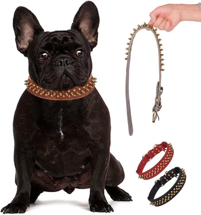 Spiked Dog Collar Soft Pu Leather Mushrooms Rivet Spike Studded Puppy Adjustable Pet Collars for Small Breeds (XS, Grey2)