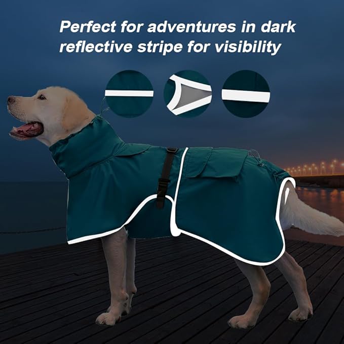 Reflective Dog Raincoat Waterproof Adjustable Dog Hooded Poncho Raincoat for Medium Large Dogs, Lightweight Pet Rain Jacket (Blue, 3XL)