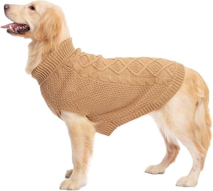 Mihachi Turtleneck Dog Sweater - Winter Coat Apparel Classic Cable Knit Clothes with Leash Hole for Cold Weather, Ideal Gift for Pet in New Year