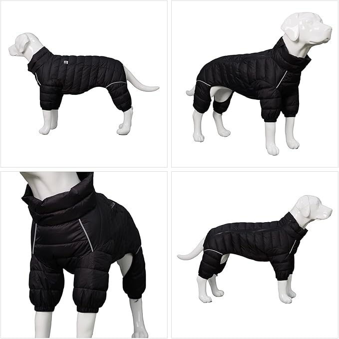 lovelonglong Dog Coat Dog Warm Jacket, 4 Legs Covered Waterproof Windproof Reflective Warm Dog Vest, Zippered Adjustable Outdoor Dog Snow Jacket for Small Medium Large Dogs Black XXL