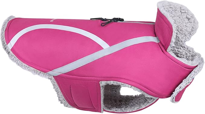 VIVAGLORY Frostfit Dog Coat, Dog Jacket for Winter & Cold Weather, Warm Fluffy Fleece Lined Water Resistant Reflective for Puppy, Coat with Velcro Fastening & Leash Hole, XL, Fuchsia