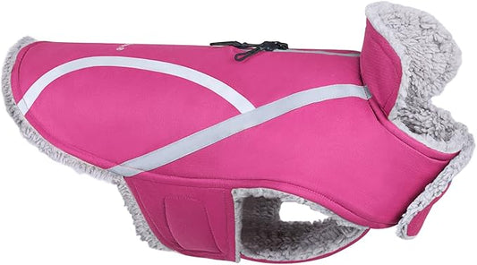 VIVAGLORY Frostfit Dog Coat, Dog Jacket for Winter & Cold Weather, Warm Fluffy Fleece Lined Water Resistant Reflective for Puppy, Coat with Velcro Fastening & Leash Hole, L, Fuchsia
