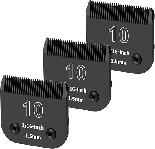 3 Pack 10# Detachable Dog Grooming Steel Blades,Compatible with Andis,Oster A5,Wahl KM-10 Series,Cut Length 1/16-Inch 1.5MM （Black）