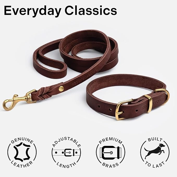 Classic Genuine Leather Dog Collar | Dog Collars for Medium Dogs, Small Dogs, Large Dogs & Extra Large Dog | Wide Dog Collar | Heavy Duty Dog Collar | Dark Brown (XL: 1.2" Wide for 18.5"-21" Neck)