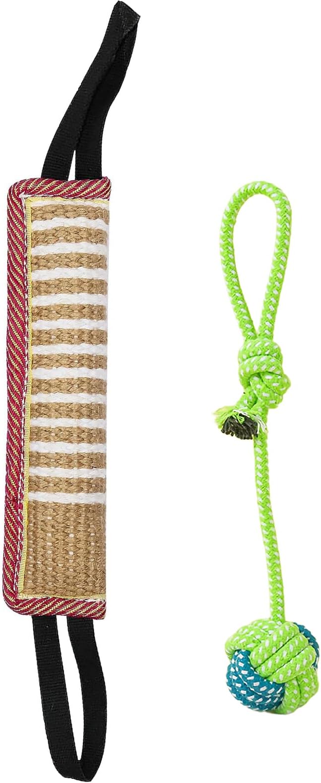 DGSL Dog Tug Toy, Tug of War Dog Toy Jute Bite Pillow with 2 Handles for Puppy Training Interactive Play, Fetch, K9 Suitable for Small Medium Large Dogs (red & Green)