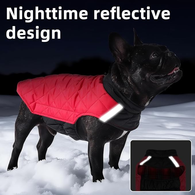 Reversible Waterproof Dog Coat - Adjustable Winter Jacket for Small to Large Breeds, Warm Cold Weather Apparel for Medium Dogs (Red & Black, Small (Pack of 1))