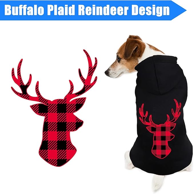 Dog Hoodie Sweater for Dogs Pet Clothes Buffalo Plaid Dog Hooded Sweatshirt Warm and Soft Breathable Cozy(Reindeer&XS)