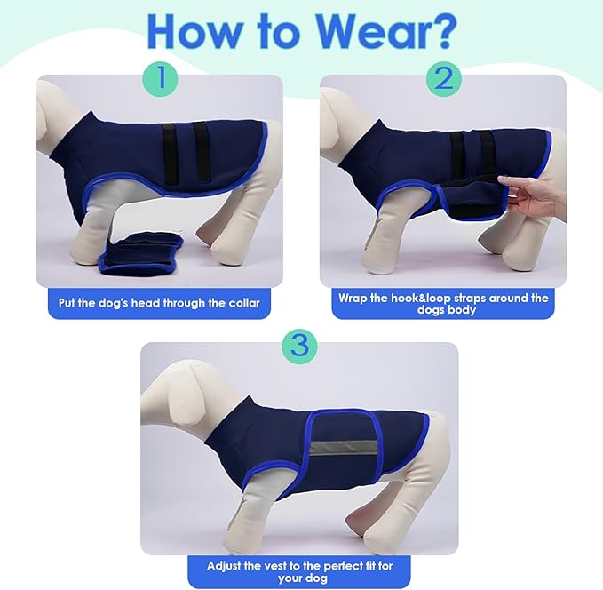 MIGOHI Dog Anxiety Relief Coat,Comfort Anxiety Vest for Dogs,Adjustable Anxiety Calming Wrap for Fireworks,Thunderstorms,Travel, Separation, Dog Anxiety Jacket for Small Dogs,L,NavyBlue