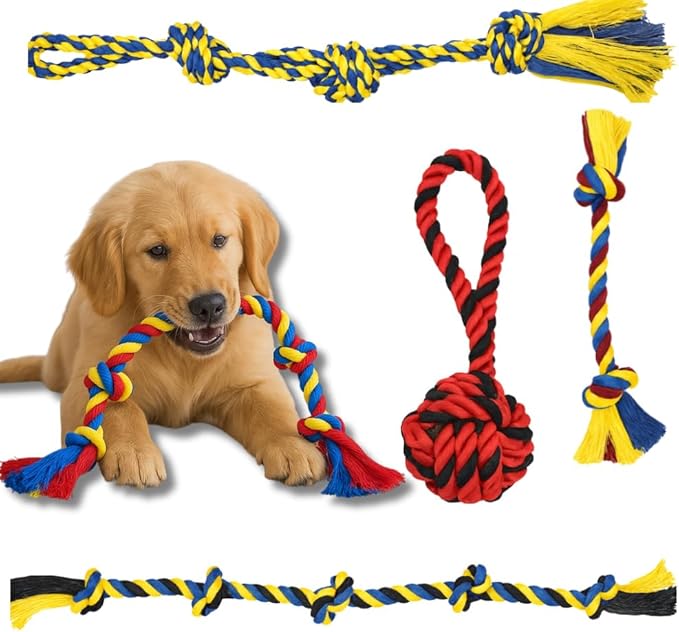 Dog Rope Toys Heavy Chew Toys for Medium & Large Breed Dogs – Durable Rope Toy Set for Teething, Chewing, and Interactive Play(Set of 4 Toys)