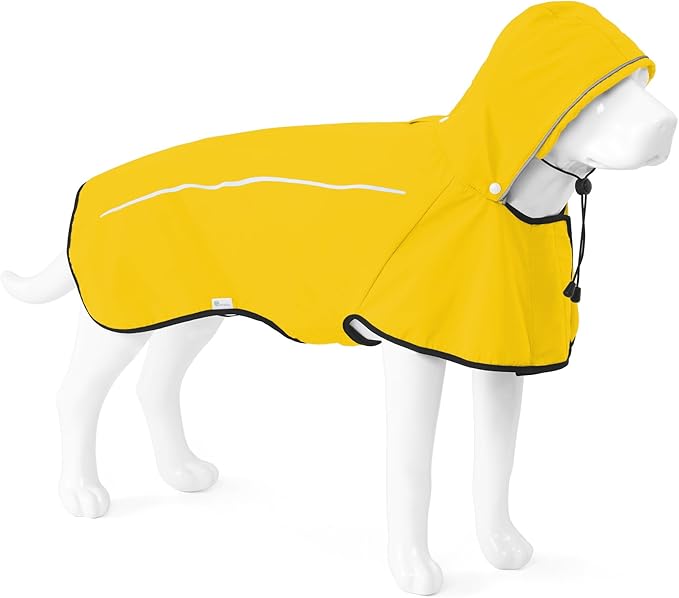 Mile High Life Dog Raincoat, Adjustable Waterproof Pet Rain Jacket, Reflective Hooded Poncho for Small Medium Large Dogs, Lightweight Breathable Pet Rain Coat (Yellow,L Chest 26"-33")