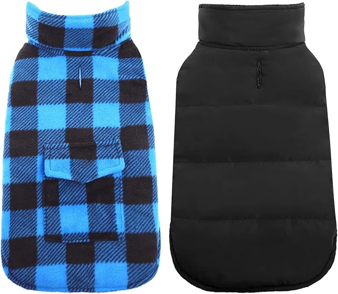 Kuoser Dog Winter Coat, Windproof Dog Fleece Jacket British Style Plaid Cold Weather Doggie Vest Coats, Reversible Cozy Warm Pet Clothes Apparel for Medium Dogs M