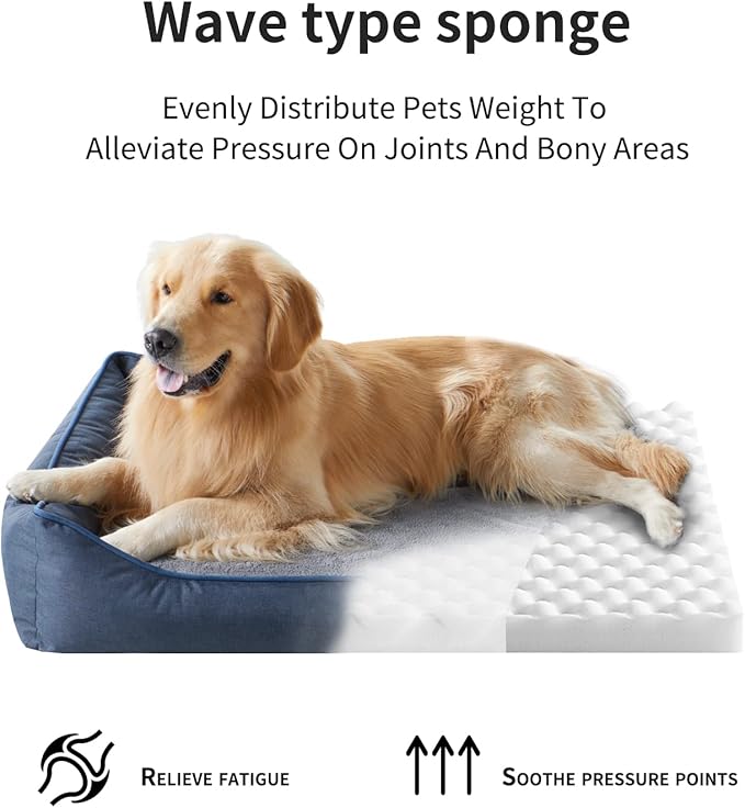 Orthopedic Dog Beds for Medium Dogs, Durable Egg Crate Foam Sofa Dog Bed wit Washable Removable Cover,Waterproof Lining,Pet Bed for Large Dogs (Peacock Blue, 39.4" L x 31.5" W x 7.4" Th)
