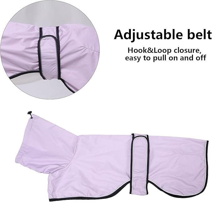 Dog Raincoat with Reflective Bar, Rain/Water Resistant, Adjustable Vest - Dog Raincoats for Greyhounds, Lurchers and Whippets - Purple - L