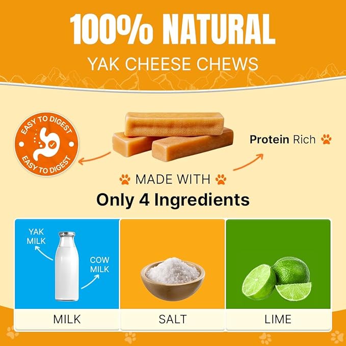 Tibetan Dog Chew Yak Cheese Sticks (12 Large Chews) - Handmade Treats for Aggressive Chewers, Easy to Digest, No Additives, Rawhide, Grains, or Gluten - Ideal Dog Toy and Travel Bag Companion