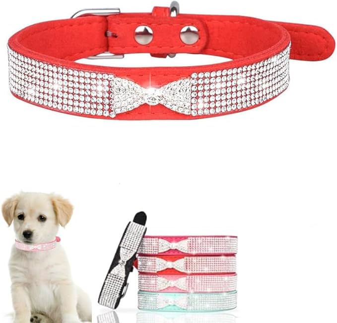 Serijoars Small Dog Collar with Rhinestone Crystal Diamond Colorful Bling Girl Puppy Cat Collars (XS, Red3)