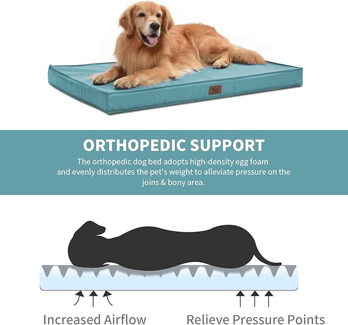 Outdoor Extra Large Dog Bed, Jumbo Waterproof Dog Bed for Large Dogs, Orthopedic Egg Crate Foam Pet Mat with Removable Oxford Cooling Cover, Light Blue