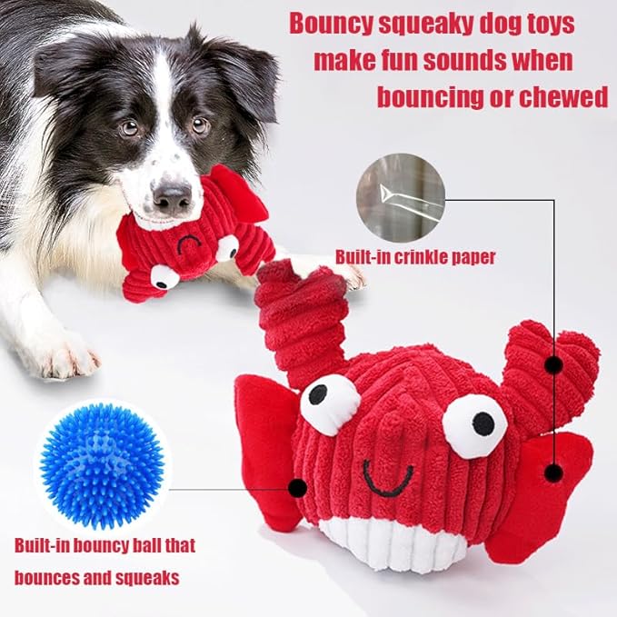 Squeak Dog Toys For Aggressive Chewers, Interactive Dog Toy Ball With Crinkle Paper, No Stuffing, Perfect For Medium Dogs, Large & Small Breeds (C-Yellow Fish)