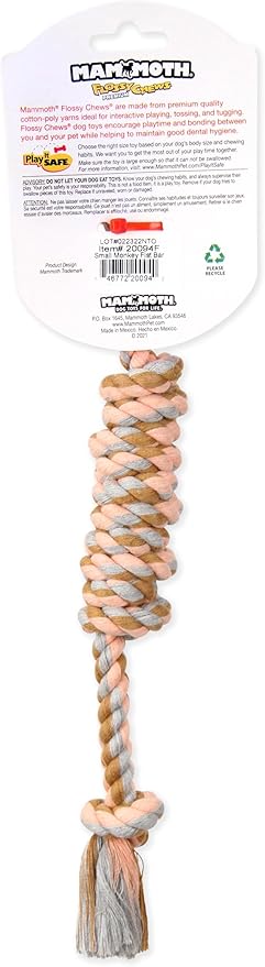 Mammoth Pet Products Flossy Chews Color Monkey Fist Bar, Small, 15-Inch - Colors Vary, MultiColored (20094F)