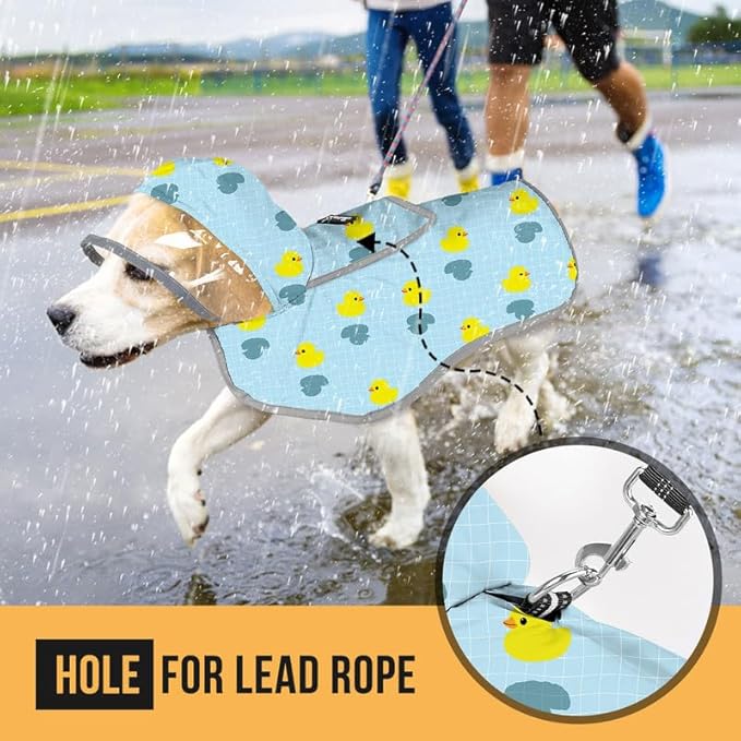 SlowTon Dog Raincoat, Adjustable Dog Rain Jacket Clear Hooded Double Layer, Waterproof Poncho with Reflective Strip Straps and Storage Pocket for Small Medium Large Dogs Puppies(DK XXXL)