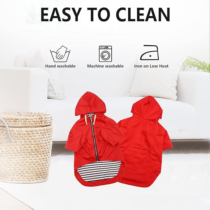 Dog Raincoat rain Jacket Raincoat Dogs Waterproof Small Medium Breeds Zip Closure Storage Pocket Harness Hole Red L