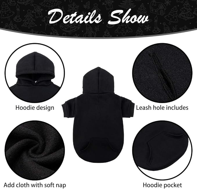 KOOLTAIL Basic Dog Hoodie - Soft and Warm Dog Hoodie Sweater with Leash Hole and Pocket, Dog Winter Coat, Cold Weather Clothes Sweatshirt for Small Medium Large Dogs Puppy Cat Boys Girls Black XXL
