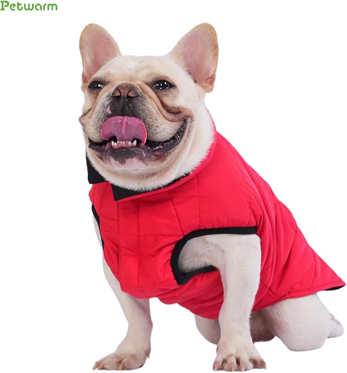 PetWarm Reversible Dog Winter Coat, Windproof Dog Puffer Vest, Soft Vest for Dogs with Hook-and-Loop Strap for Easy Dressing, Waterproof Coat for Dogs with Adjustable Fit, Red, 2XL