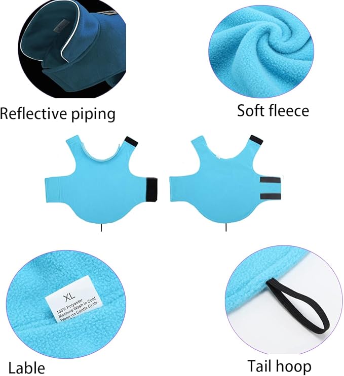 Fleece Dog Coat Pet Jacket Reflective for Cold Weather for Extra Large to Small Pets(Blue,XS)