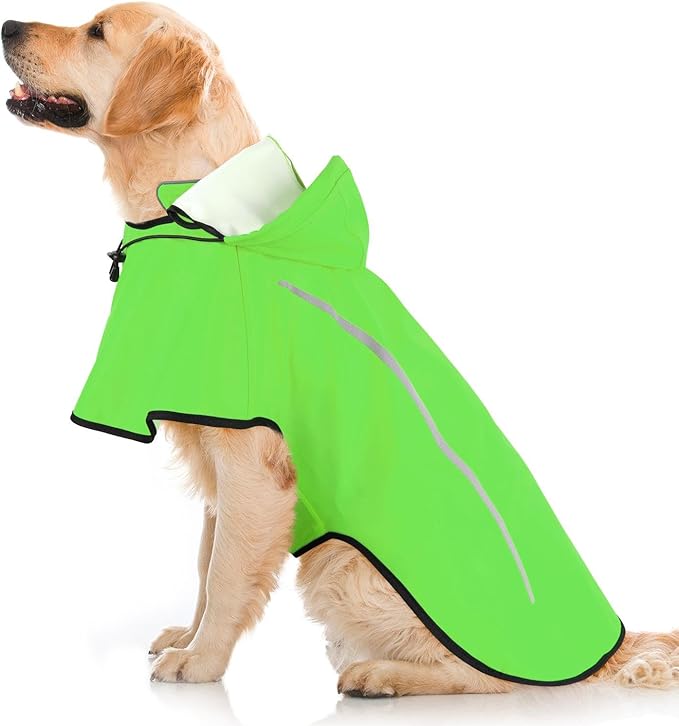 Dog Raincoat with Removable Hoodie, Rain Coats Waterproof Windproof Snowproof, Rain Jacket with Reflective Strip/Adjustable Drawstring/Leash Hole for Dog Walking (Green, X-Large)