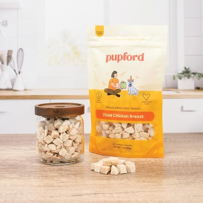 Pupford Freeze Dried Chicken Breast Treat for Dogs & Puppies - Healthy, Natural, Single Ingredient Dog Treats - Made in USA (5.75 oz) (Pack of 2)