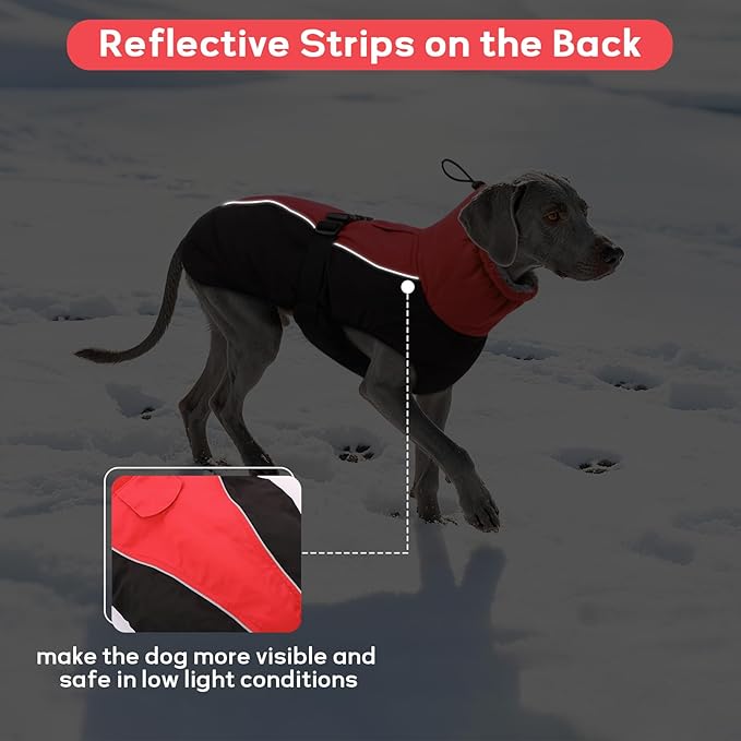 IDOMIK Dog Winter Coat, Reflective Waterproof Dog Jacket for Cold Weather, Warm Pet Coats for Small Medium Large Dogs, High Collar Doggy Fleece Snow Jacket, Winter Vest with Adjustable Buckle,S