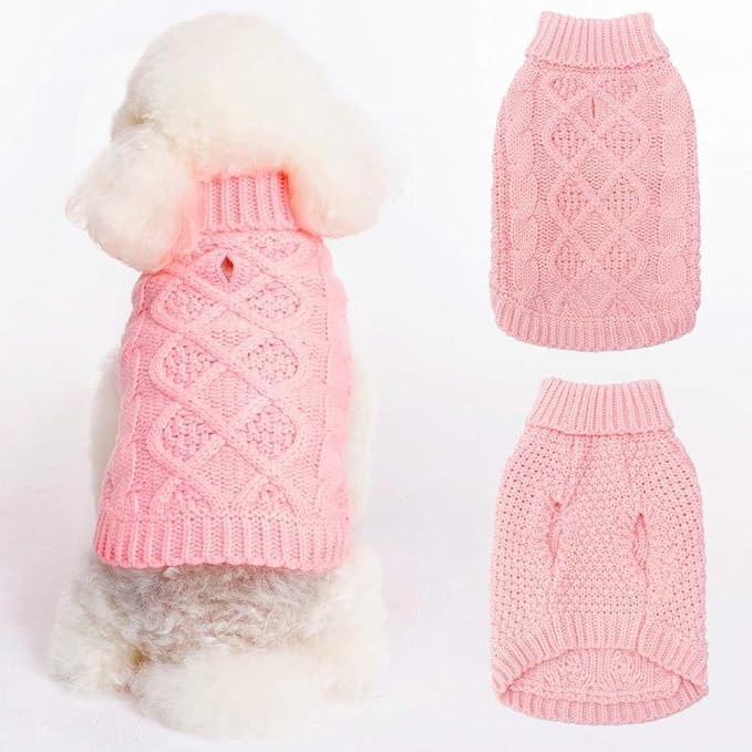 Mihachi Turtleneck Dog Sweater - Winter Coat Apparel Classic Cable Knit Clothes with Leash Hole for Cold Weather, Ideal Gift for Pet in New Year