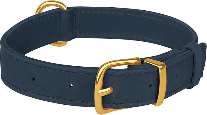 Leather Dog Collar - Heavy Duty Adjustable Soft Padded Pet Collars for Small Medium Large Dogs Breed - Black Green Brown Pink Red Blue (Smoky Blue, XL, 19"-24" Neck Fit)