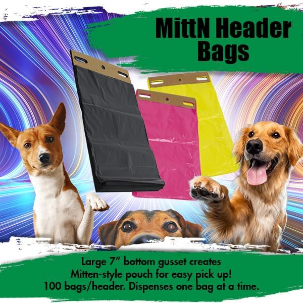 Zero Waste USA - The MITTN Bag® - MittN Dog Waste Header Bags with 7" gusset bottom creates a 'mitt' for easy pick-up - Fits all header dispensers - Dark Green 20 headers = 2,000 Bags