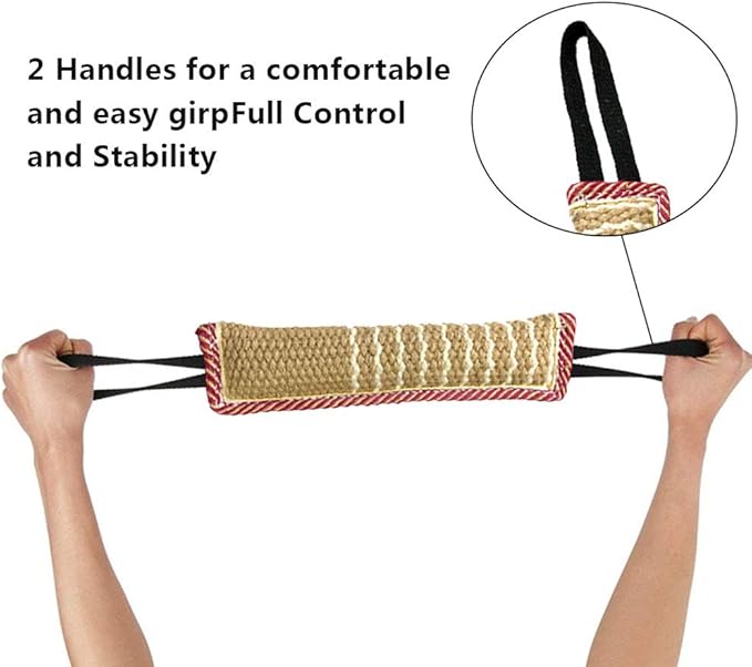 Dog Tug Toy, Dog Bite Jute Pillow Pull Toy with 2 Strong Handles, Perfect for Tug of War, Puppy Training Interactive Play, Bite Training Toys for Medium to Large Dogs (Pink Yellow)