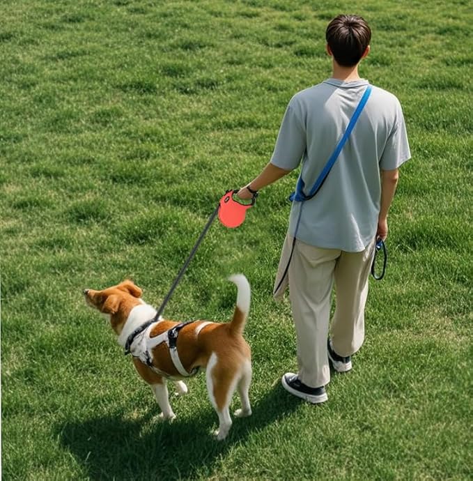 Retractable Dog Leash Hands-Free Adjustable Length 16ft with Safety Lock Durable Nylon Belt for Small Medium Large Dogs Easy Walk Training Portable Dog Leash Red M
