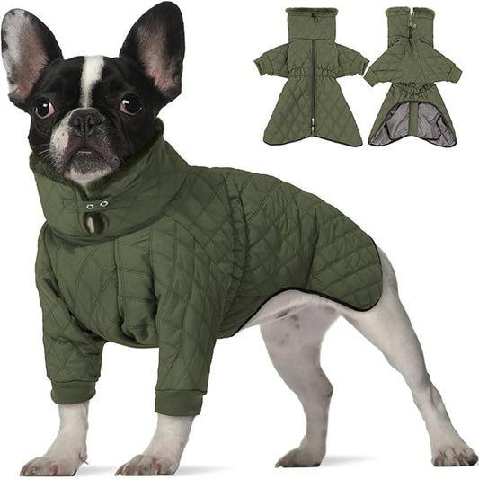 IDOMIK Dog Winter Coat for Small Dogs, Warm Dog Winter Jacket with Fleece High Collar, Zippered Cold Weather Coats for Dogs, Waterproof Doggy Snow Jacket Clothes,Green,S