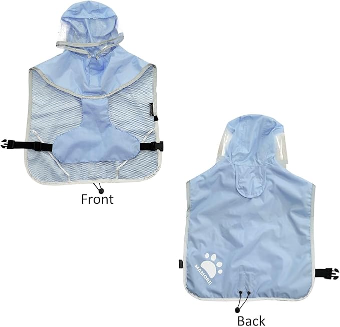 MAMORE Dog Raincoat Waterproof, Lightweight Adjustable Dog Rain Coat Hooded Poncho with Reflective Strip for Large Medium Small Dogs(Light Blue, Large)