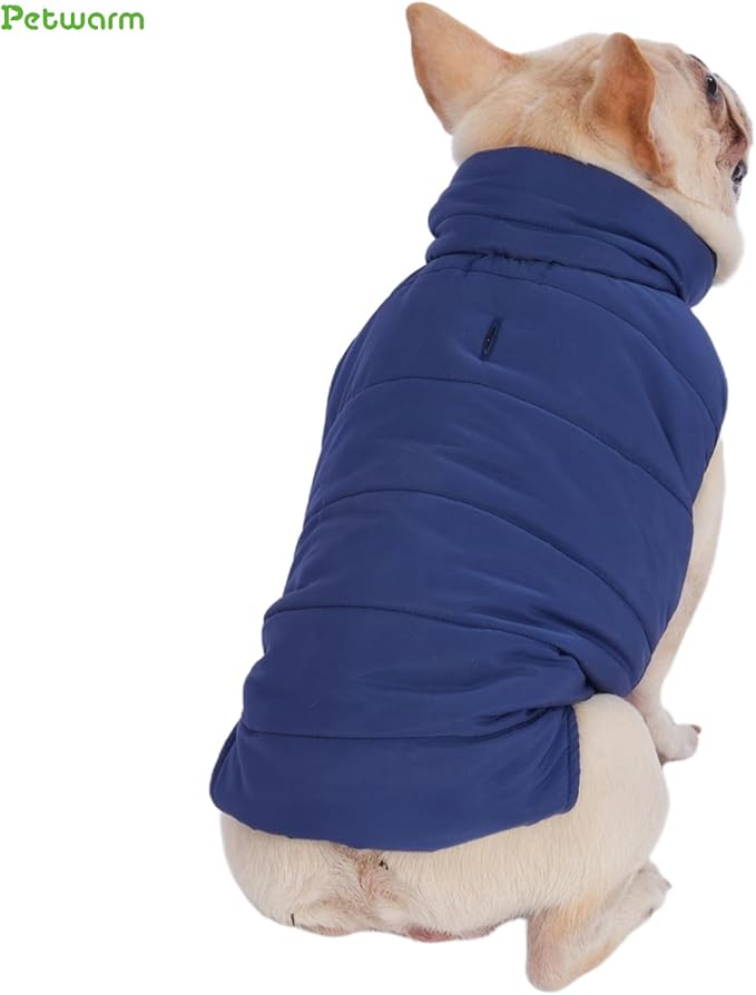 PetWarm Reversible Dog Cold Weather Coats, Waterproof Dog Puffer Vest, Vest for Dogs with Hook-and-Loop Strap, Windproof Outdoor Coat for Winter Walks and Snowy Days, Blue, 2XL