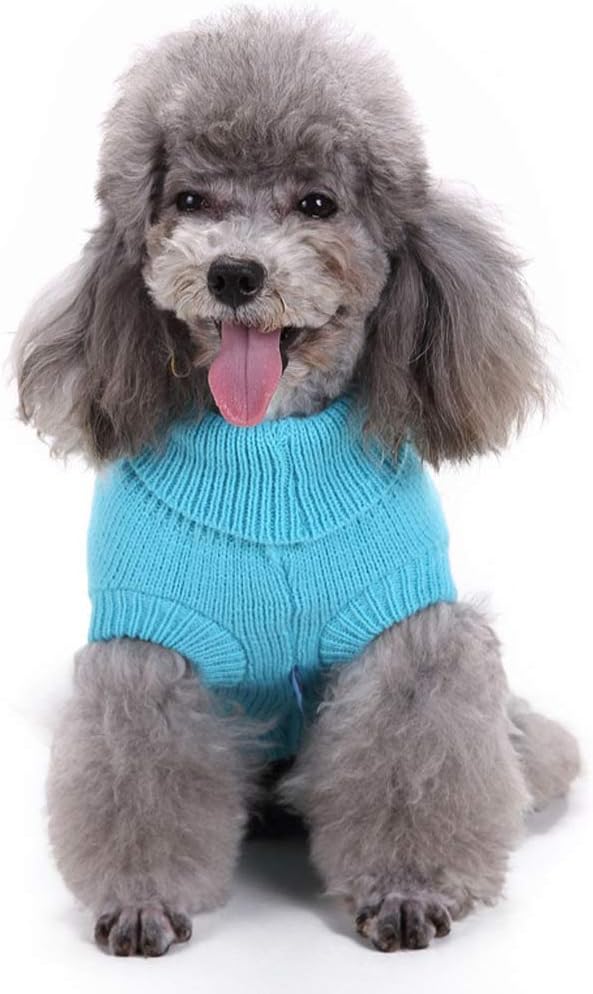 Dog Sweater, Warm & Comfortable Winter Classic Turtleneck Pet Sweater, Large, Blue