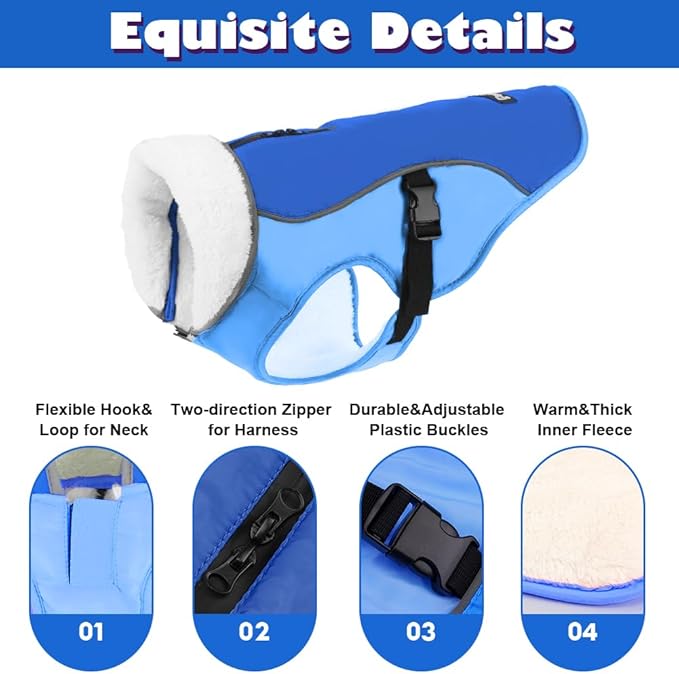 EMUST Dog Coat Winter, Warm Dog Snow Jacket for, Adjustable Small/Medium/Large Dogs Coat/s for Winter, New Blue, L