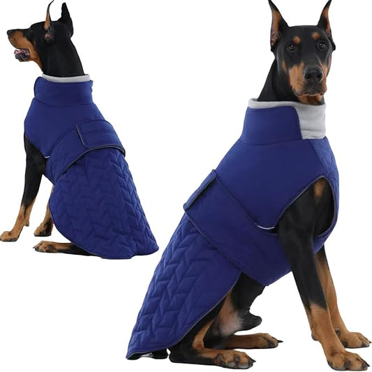 2-Layer Classic Quilted Warmth Dog Winter Coat, Waterproof Outdoor Coats for Small Dogs, Lightweight & Thick Puppy Jacket with Leash Hole, Turtleneck Pet Vest Clothes for Chihuahua Yorkie(Blue, XS)