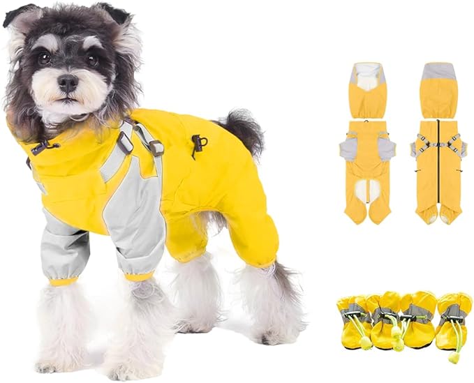 Waterproof Dog Raincoat with Windproof Design Adjustable Fit for Small Medium Large Dogs, Puppies Includes Anti-Slip Dog Shoes for Hardwood Floors and Water Protection, Light-Weight (L)