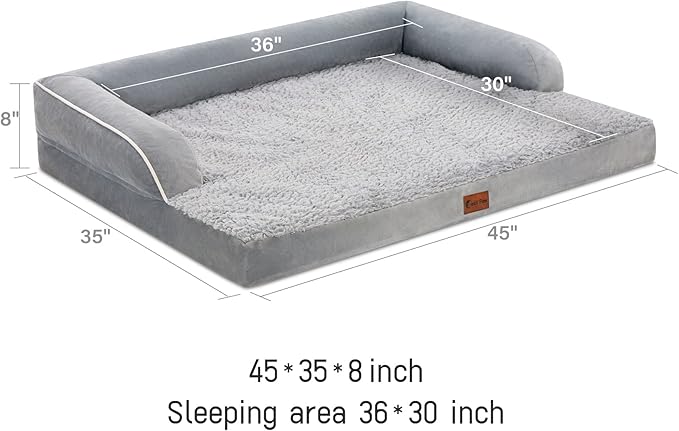 Orthopedic Dog Beds for Extra Large Dogs, Waterproof Egg Crate Foam XL Dog Bed with Sides 45 * 35Inch, Big Dogs Couch Beds with Removable Washable Cover and Nonskid Bottom, Grey