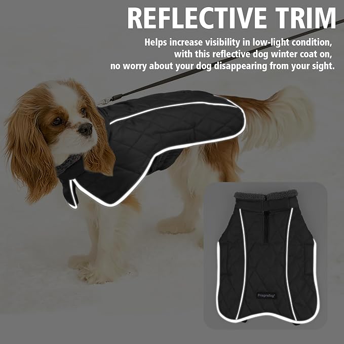 Fragralley Dog Coat Small, Waterproof Dog Jacket with Warm Fleece Lining, Adjustable Reflective Dogs Winter Coat, Turtleneck Pet Coats for Cold Weather (Black S)