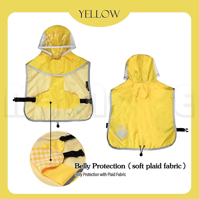 MAMORE Dog Raincoat Hooded Rain Jacket for Small Medium Large Dogs Slicker Poncho Bottom Waterproof Adjustable Reflective Breathable Leash Hole (Yellow, XX-Large)