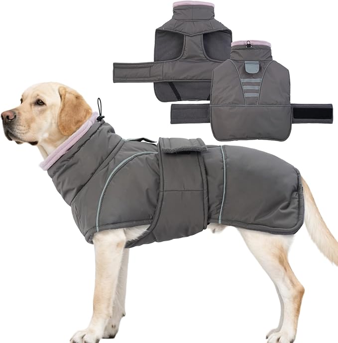 Dog Winter Coat for Small to Large Dogs(XS-XXXL)– Waterproof Windproof Fleece Lined Jacket with Reflective Trim,Pet Vest with Adjustable Buckles, Machine Washable Grey XL